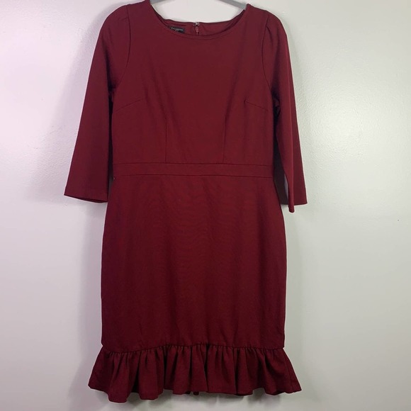 TALBOTS Wine Red Ruffle Hem Career Dress 6 Petite - Picture 9 of 9